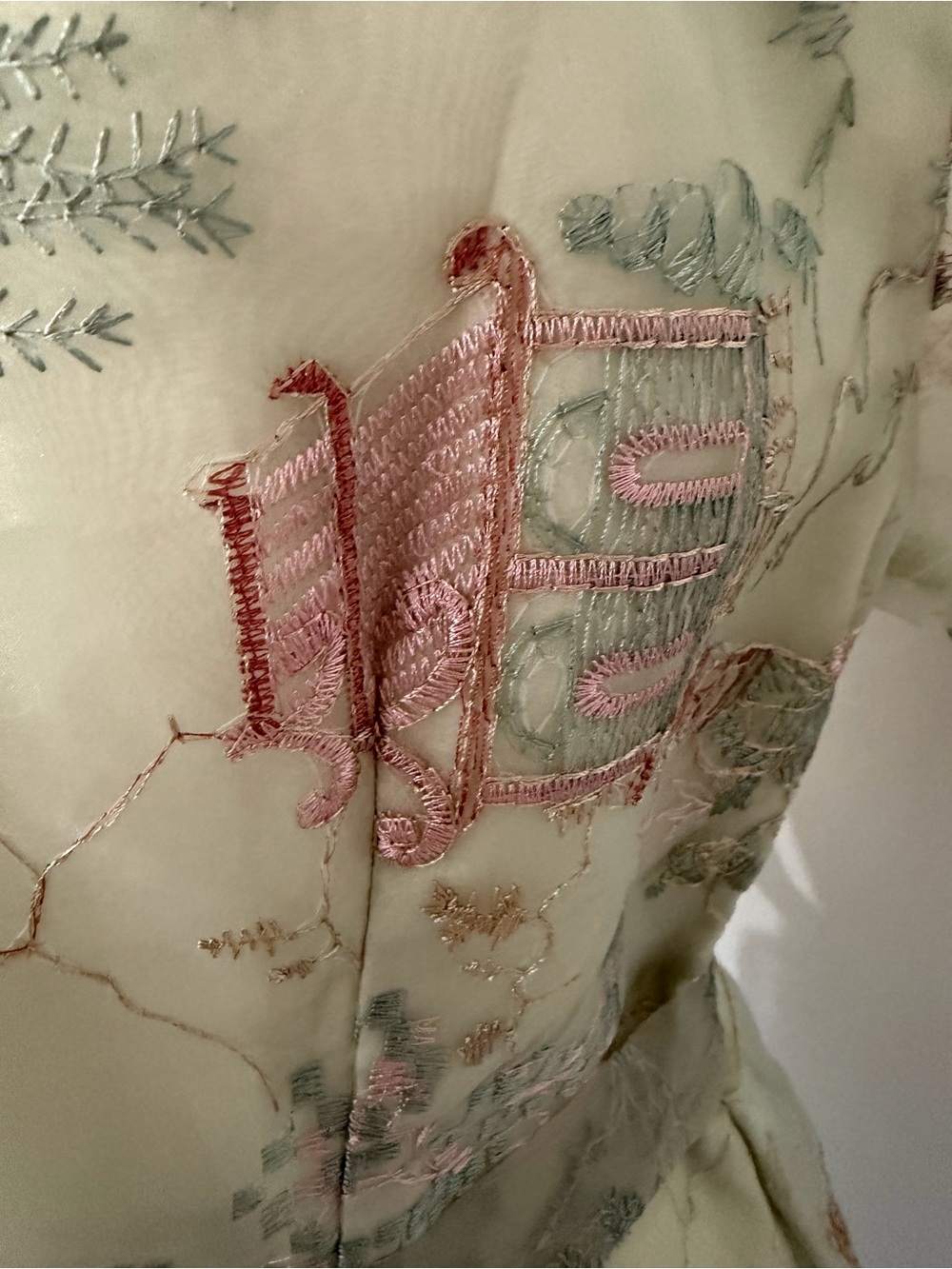 Embroidered Tie-Waist Midi Dress in Sage Green - Picture 8 of 16